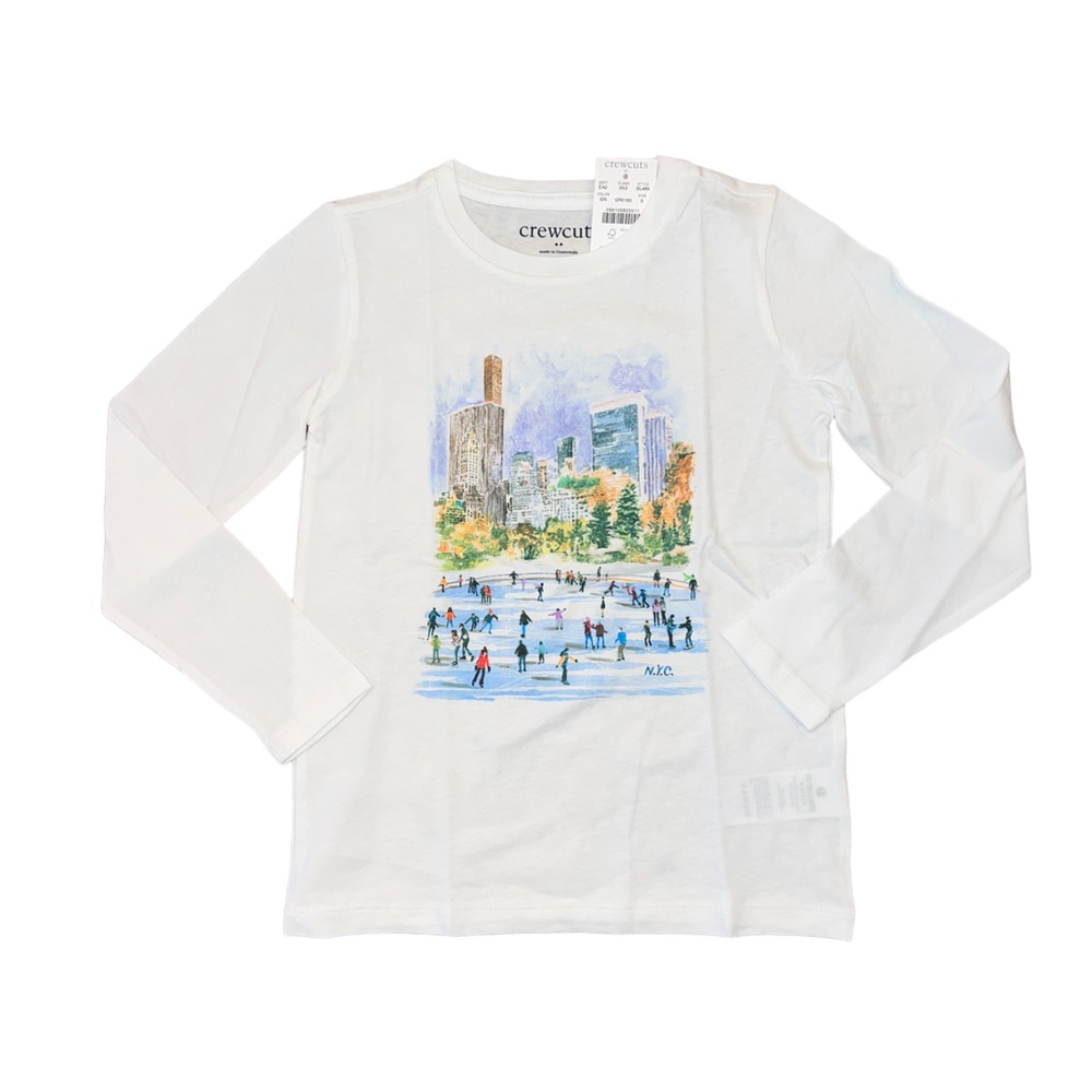 **NWT J. Crew Girls' White W/Christmas in NYC Ice Skating Graphic Tee